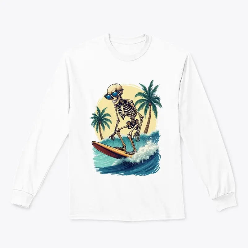 Surfer Skeleton with Palm Trees