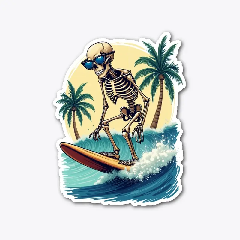 Surfer Skeleton with Palm Trees